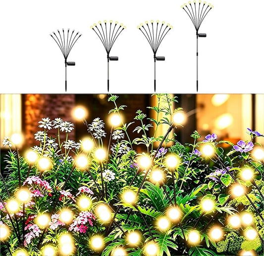 Solar Firefly Lights Warm White, 8 Modes 800mAh Swaying Firefly Yard Lights Solar Powered Outdoor Waterproof for Outside Yard Patio Lawn Pathway Walkway Stake Christmas Garden Decor (4 Pack)