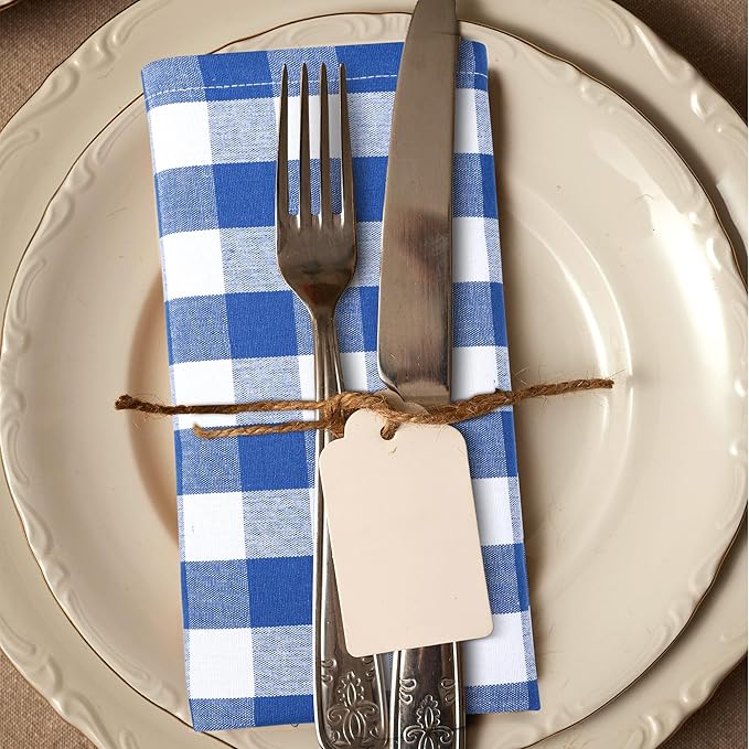 Urban Villa Cloth Napkins 100% Cotton Highly Absorbent Washable Durable Reusable Premium Dinner Napkins Ideal for Gifts for Mothers Day Hotel Farmhouse Parties - Blue/White (20" x 20", Set of 6)