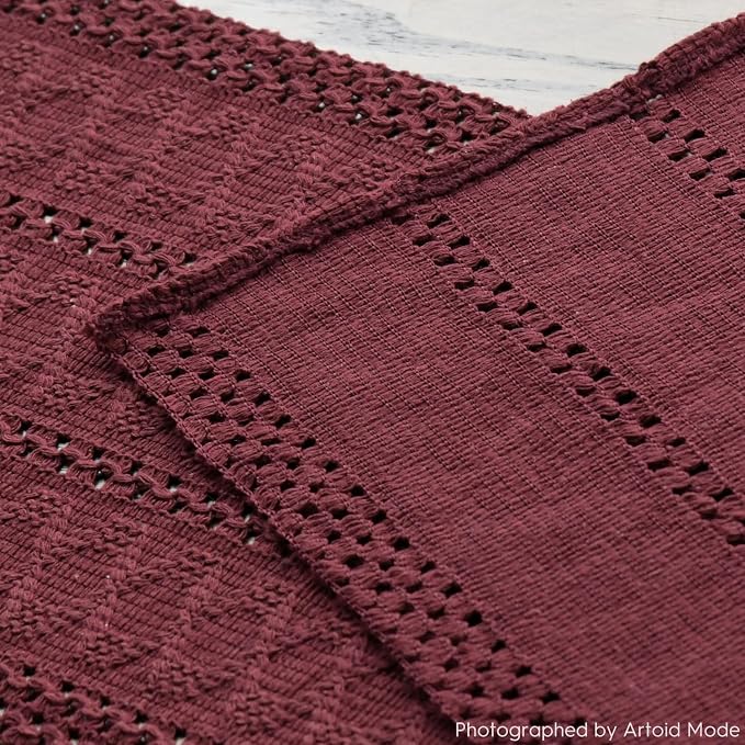 Artoid Mode Red Farmhouse Woven Rustic Hollow Table Runner, Seasonal Holiday Hollow Kitchen Dining Table Decoration for Home Party Decor 12x90 Inch