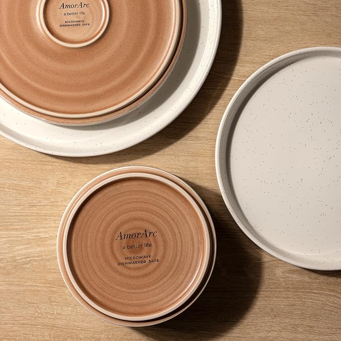 AmorArc Ceramic Dinnerware Set for 4 | Speckled Stoneware Plates and Bowls with unglazed terracotta | Scratch Resistant, Dishwasher & Microwave Safe Modern Dishes Sets- 12Pcs