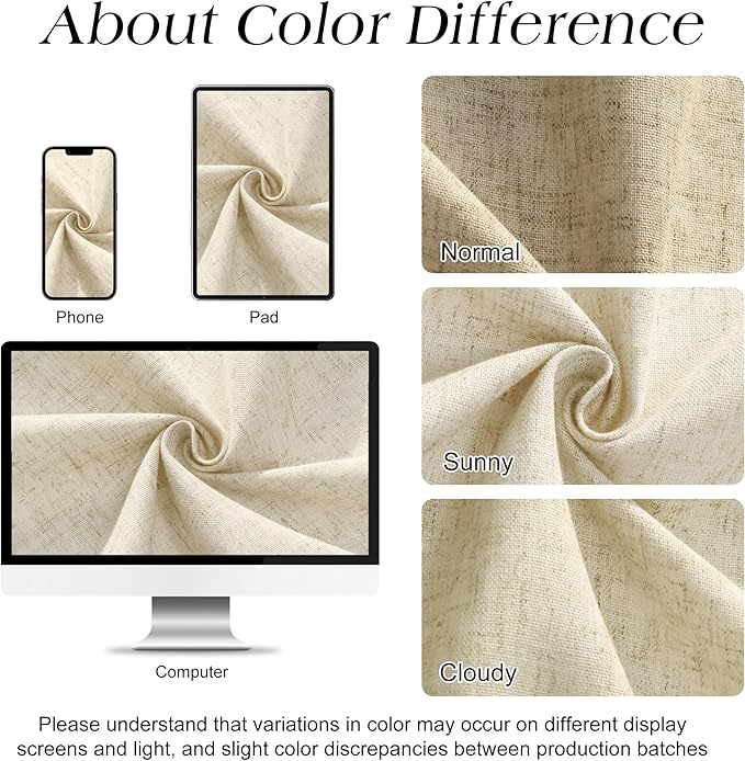 Naturoom Beige Linen Shower Curtain, Textured Fabric Shower Curtains for Bathroom Modern Farmhouse Neutral Tone Premium Quality Fabric Bohemian Rustic Cottage Country Bathroom Decor, Cream, 54 x 78