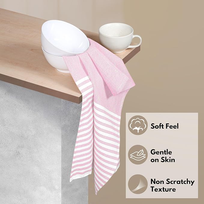 Pink Stripe Cloth Napkins 4 Pack, 18x18 Inches, 100% Cotton, Machine Washable Table Linen, Durable, Reusable Fabric for Everyday Meals, Farmhouse, Spring Easter Dining, Baby Pink