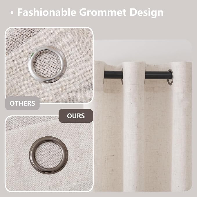 Linen Blended Sheer Curtains & Drapes - 84 Inches 2 Panels Set | Light Filtering & Semi-Sheer Privacy Protection, Grommet Top, Fits Living Room and Bedroom, 54 Inches Wide, Beige White