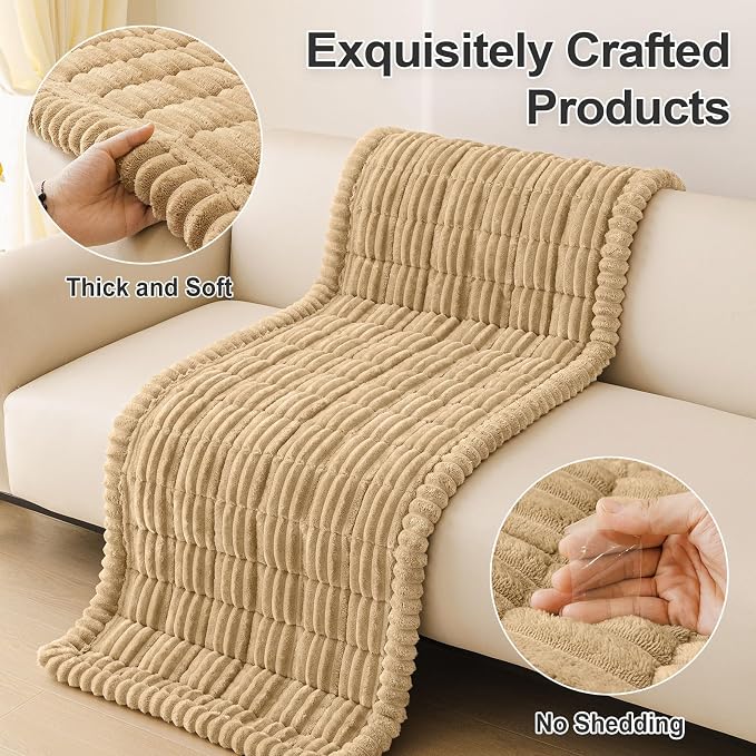 hyha Couch Cover for Dogs Washable, Non Slip Thick Flannel Sofa Protector, Pet Friendly Plush Furniture Cover for Sectional Sofa & Loveseat (Camel, 27.6" x 27.6")