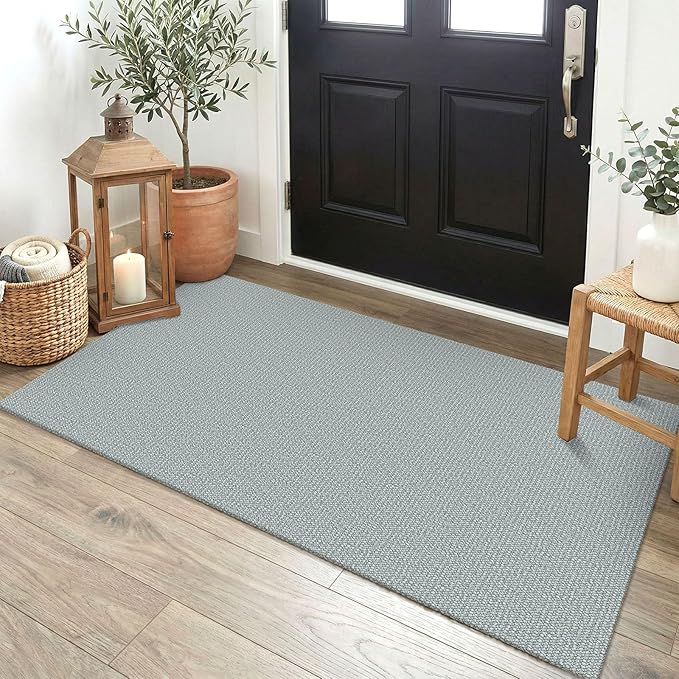 EARTHALL Washable Runner Rug 2x4 Ft Non Slip Runners for Hallways Cotton Rubber Backed Entryway Runner Braided Indoor Floor Runners Carpet for Entryway, Hallway, Kitchen, Bedroom, Turquoise/Gray