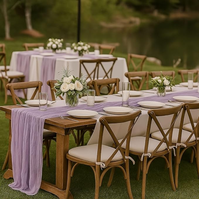 6 Pack Lilac 10FT Purple Cheesecloth Table Runner –120 Inch Boho Gauze Table Runners for Spring Wedding, Birthday, Fairy Garden Bridal Shower Decor