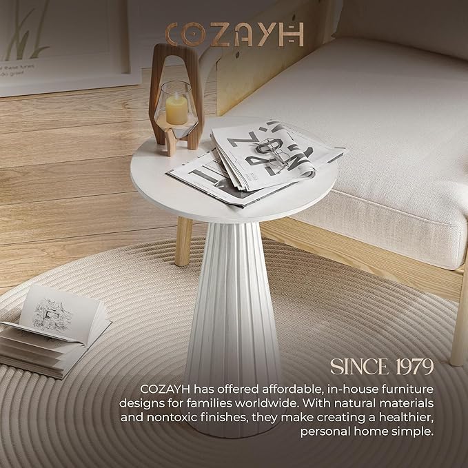 Pedestal Small Drink Table Round Martini Table Wood Plant Stand End Table for Small Space Living Room, Bedroom, White