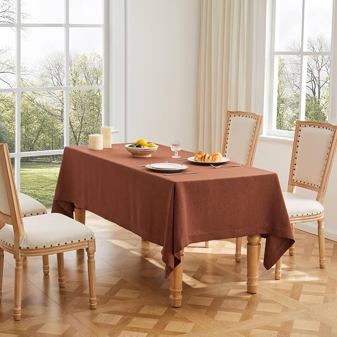 ZeeMart Basic Linen Textured Table Cloth, 52 x 52 Inch Terracota, Farmhouse Style Rust Square Tablecloth, Wrinkle Resistant Washable Heavy Weight TableCloths