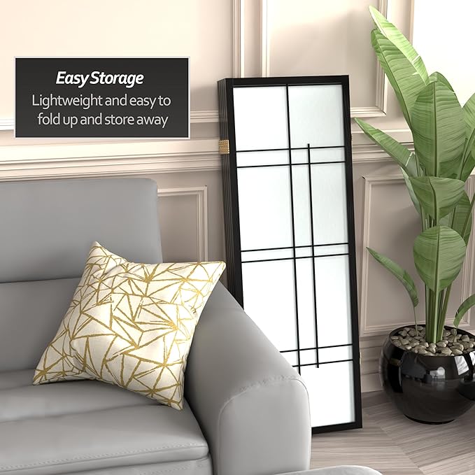 4 ft. Short Eudes Shoji Screen - Black - 5 Panels