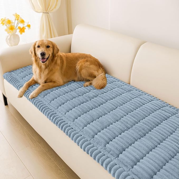 hyha Couch Cover for Dogs Washable, Non Slip Thick Flannel Sofa Protector, Pet Friendly Plush Furniture Cover for Sectional Sofa & Loveseat (Haze Blue, 43" x 82.7")
