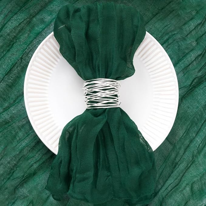 DeZerlor 100 Pack Emerald Green Cheesecloth Napkins Summer Cloth Napkins Set of 100 Dinner Napkins Bulk 21x21 Inches for Wedding Bridal Shower Baby Shower Parties