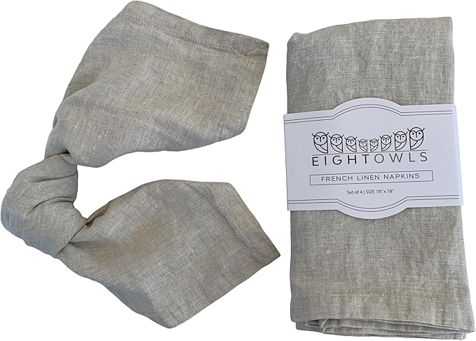 Linen Napkins –100% French Flax – Stonewashed Pure Linen Cloth Napkins - Size 18 Inch x 18 Inch – Set of 4 (Natural)