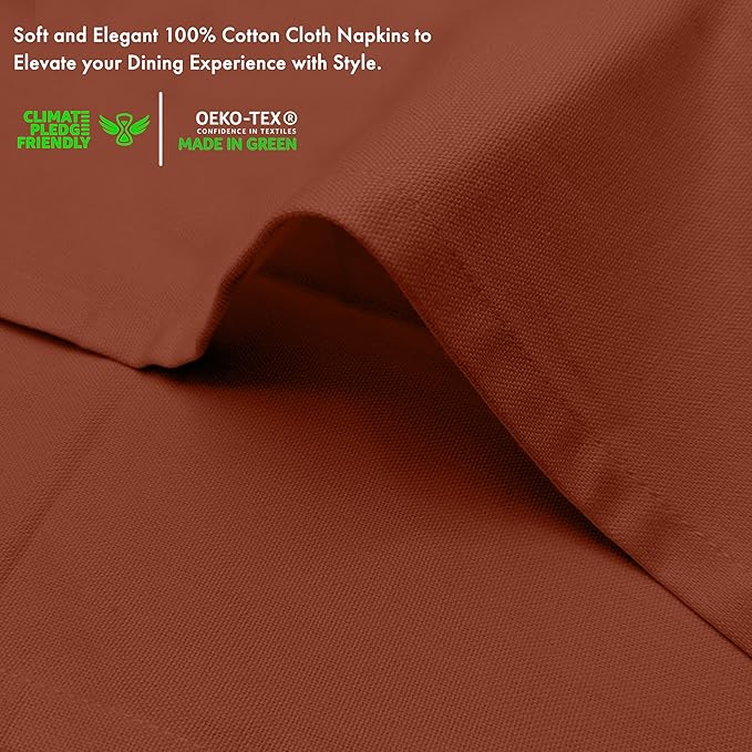 Ruvanti Cloth Napkins Set of 6, 100% Cotton High GSM 18x18 Inches Soft, Washable, Highly Durable & Absorbent, Perfect for Parties, Christmas, Thanksgiving Dinners – Rust