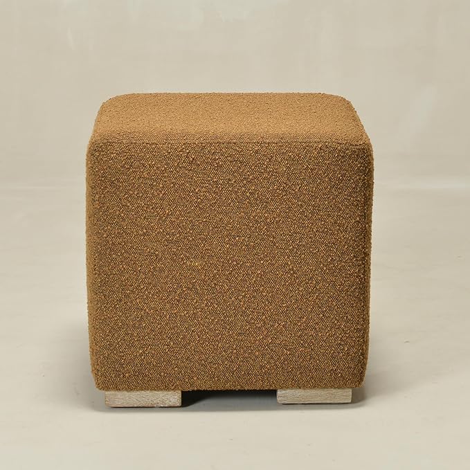 KINWELL 18.5" Wide Modern Square Boucle Upholstered Ottoman with Solid Wood Legs, Cube Ottoman Multi-Functional Sofa Footrest, Extra Seating for Living Room, Bedroom, Fully Assembled (Brown)