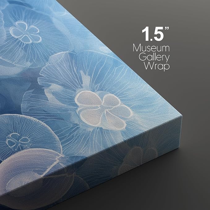 SIGNLEADER Canvas Print Wall Art Set Pastel Blue Jellyfish Ocean Coastal Marine Life Jellyfish Illustrations Modern Relax/Calm Multicolor for Living Room, Bedroom, Office - 16"x24" x 2
