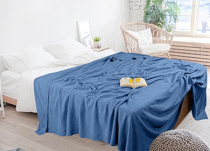 Utopia Bedding 100% Cotton Thermal Blanket Wedgewood Queen Size Soft, Lightweight, Breathable, Cozy Spring and Summer Blankets for Bed, Home Room Decor Gifts for Women and Men (90x90 Inches)