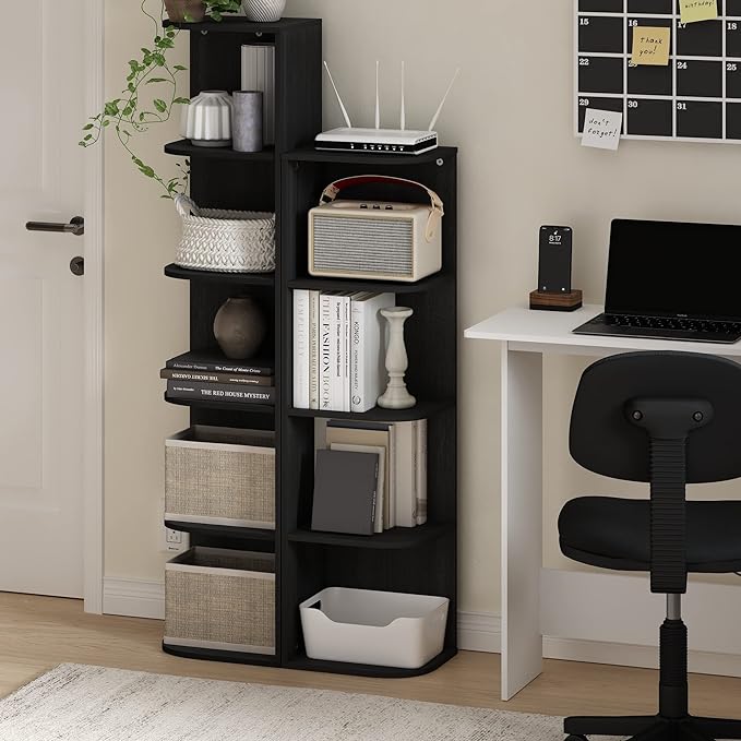 Furinno Pasir 4-Tier Corner Open Shelf Bookcase, Blackwood