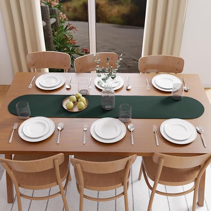 Encasa XO Dining Table Runner | Handmade Ribbed Style Cotton | 12x54 in | Dark Green | for Coffee & Center Table