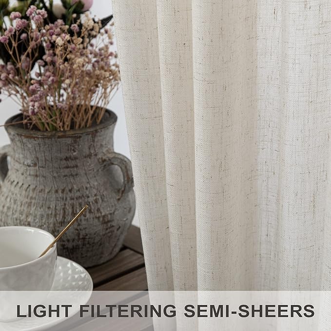 Pitalk Cream Linen Curtains 94 Inches Long 2 Panels for Living Room Back Tab Pocket Light Filtering Cloth Textured Linen Sheer Drapes Ivory Curtains for Patio Door Doorway Playroom Bay Window 52x94