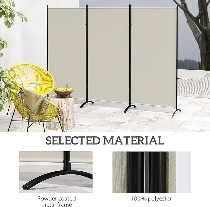 HOMCOM 6 Ft Tall 3 Panel Fabric Room Divider, Freestanding Partition Wall Divider, Folding Privacy Room Separator for Indoor, Home Office, Light Gray
