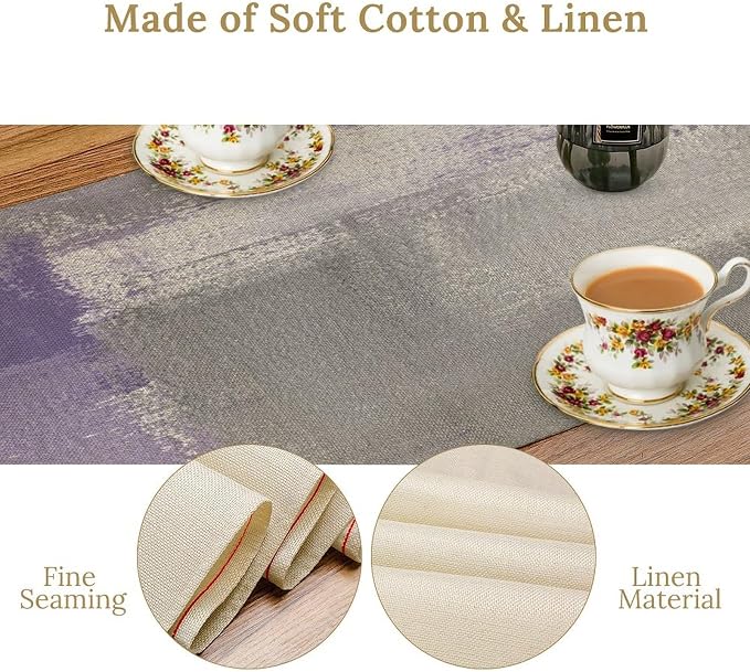 Purple Abstract Art Contemporary Table Runner,Modern Neutral Lavender Decorative Pattern Table Runner for Coffee Table Dining Room Table Bedroom Party Holiday Decor 13x108inch