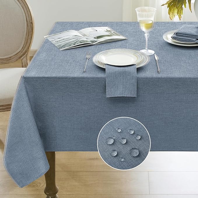 Softalker Large Blue Tablecloth Rectangular 104 x 60 Inch Linen Textured Outdoor Table cloth Stain and Wrinkle Resistant Table Cover for Spring,Easter,Summer,Party,Garden,Coffee Vintage Decor Tabletop