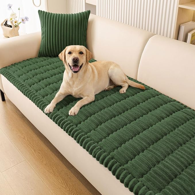 Smiry Couch Cover for Dogs, Non Slip Washable Sofa Protector for Pets, Soft Furniture Cover for Pet, Stylish Sofa Covers, Cozy Protect Against Fur, Dirt & Everyday Messes (Dark Green, 27.6" x 95")