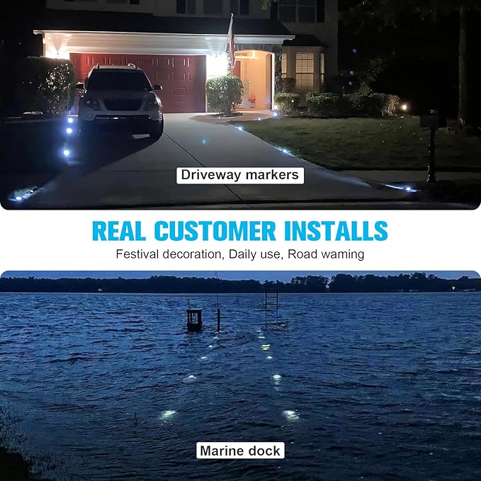 VOLISUN Solar Deck/Dock Lights, 20-Pack Led IP68 Waterproof Outdoor Warning Step Lights for Driveway Sidewalk Garden Pathway Yard (Blue, Auto On/Off
