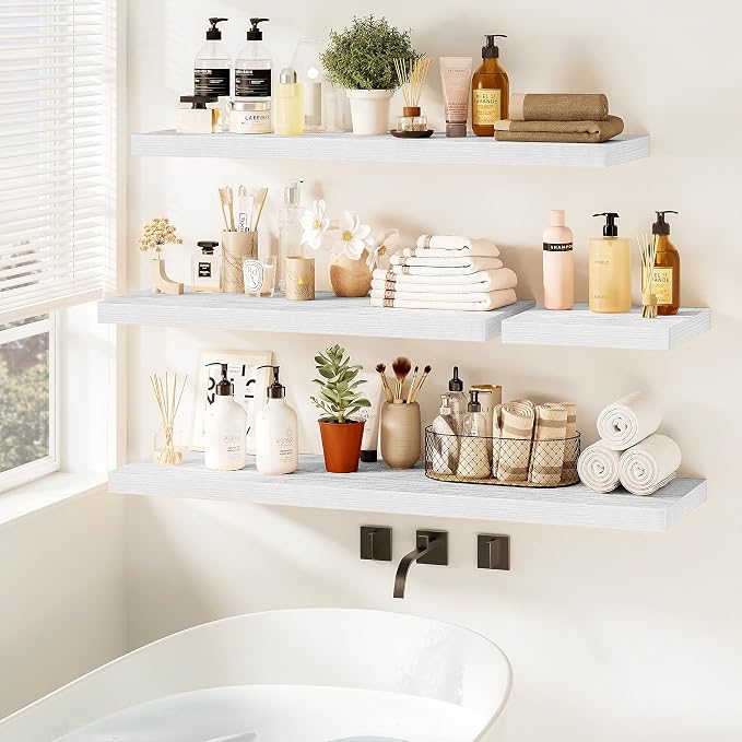 Vivelove White Floating Shelves 55 Inches Long, Wall Display Shelves with Invisible Brackets, for Bathroom Living Room Kitchen Bedroom Office Farmhouse Home Decor, 55x9.3X 1.5 - Set of 2, White
