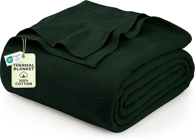 Utopia Bedding 100% Cotton Thermal Blanket Forest Green King Size Soft, Lightweight, Breathable, Cozy Spring and Summer Blankets for Bed, Home Room Decor Gifts for Women and Men (90x108 Inches)