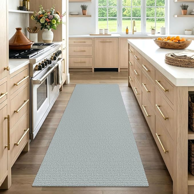 EARTHALL Washable Runner Rug 3x7 Ft Non Slip Runners for Hallways Wide Cotton Rubber Backed Kitchen Runner Braided Indoor Floor Carpet Runners for Entryway, Hallway, Kitchen, Bedroom, Turquoise/Gray