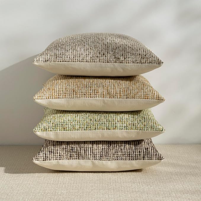 Pack of 2 Neutral Throw Pillow Covers 22x22 Boho Textured Dots Stripe Chenille Large Square Decorative Pillow Cases Accents for Living Room Couch Bed Farmhouse Home Decor, Lime Green