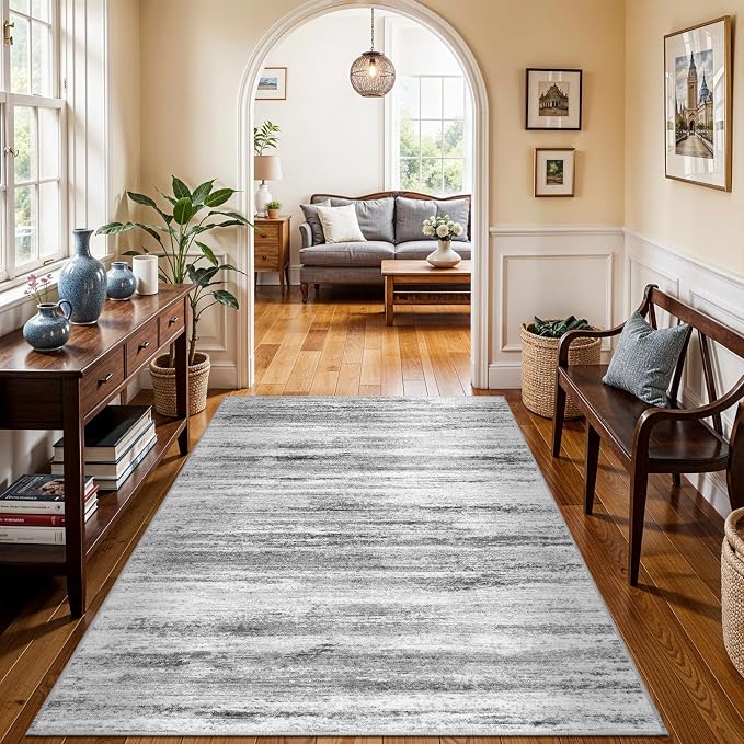 4x7 Rugs for Small Living Room: Non-Slip Washable Area Rug for Hallway Entryway Kitchen Bedroom - Easy-to-Clean Stain and Water Resistant Carpet - Soft Low-Pile Mat Grey