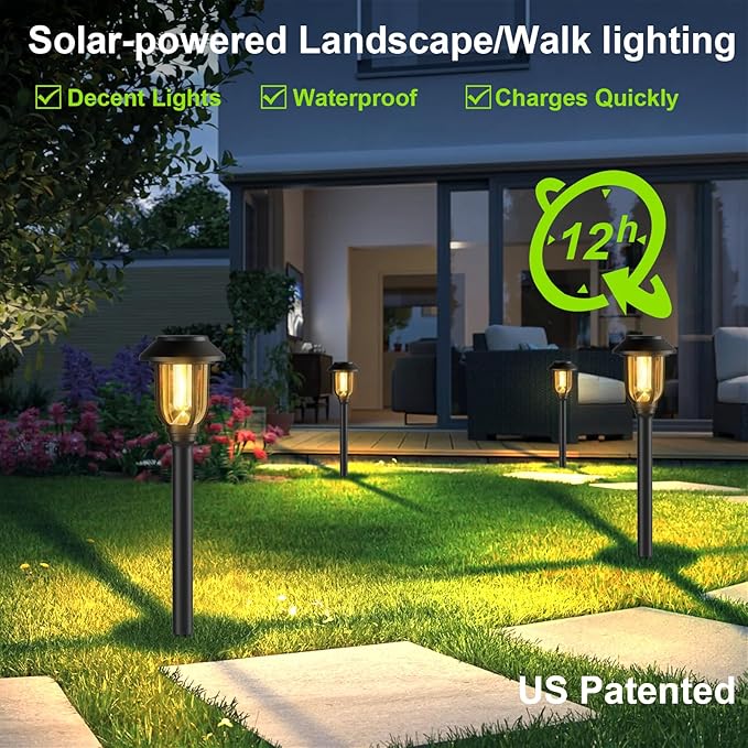 Solar Pathway Lights Outdoor 8 Pack, Warm White Solar Path Lights, Waterproof Energy Efficient Landscape Lights Decorative Auto On/Off, Solar Garden Lights for Yard Walkway Driveway Patio