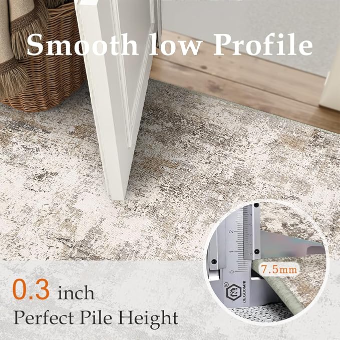 2x5 Washable Runner Rug Brown Grey Abstract Non Slip Soft Low Pile Hallway Kitchen Rug Neutral Modern Carpet for Laundry Bathroom Bedroom Living Room Home Decor