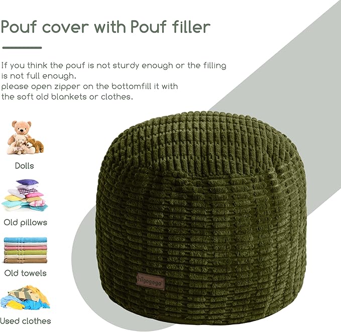 HIGOGOGO Pouf Ottoman Stuffed Round Modern Foam Filled Foot Rest Poufs for Living Room Chair Decorative 26 X 18 Inches Boho Relax Stool for Wedding Christmas Party, Green