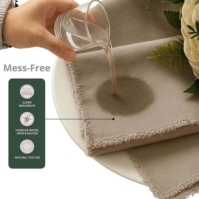 Palisa Premium Cotton Dinner Napkins Set of 4 | Desert Beige Frayed Edge Rustic Farmhouse Table Linen | Soft Washable Long Lasting Durable Cloth Serviettes for Wedding Dining Decor 18x18 Inch