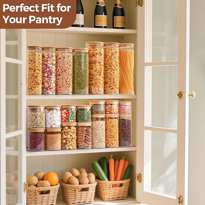 ComSaf 0.5 Qt Glass Food Storage Jars Set of 9, Clear Glass Storage Containers with Lids, Pantry Organization Jar, Spice, Salt, Blooming Tea, Coffee, Oat and Sugar Container, Small jar Set for Kitchen