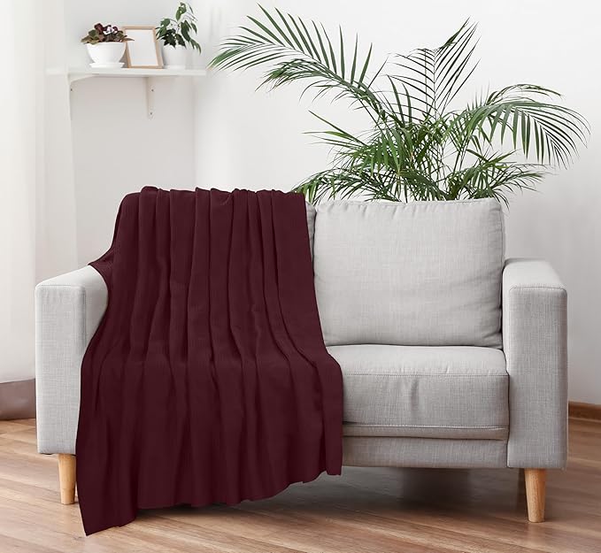 Utopia Bedding 100% Cotton Thermal Blanket Burgundy King Size Soft, Lightweight, Breathable, Cozy Spring and Summer Blankets for Bed, Home Room Decor Gifts for Women and Men (90x108 Inches)