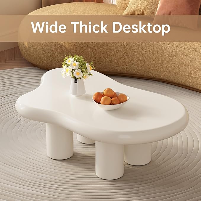 Guyii Cloud Coffee Table with 15.74" Legs, Cute Coffee Table, White Modern Tea Tables, Irregular Indoor End Table for Living Room, Free Shape Center Table with 4 Legs