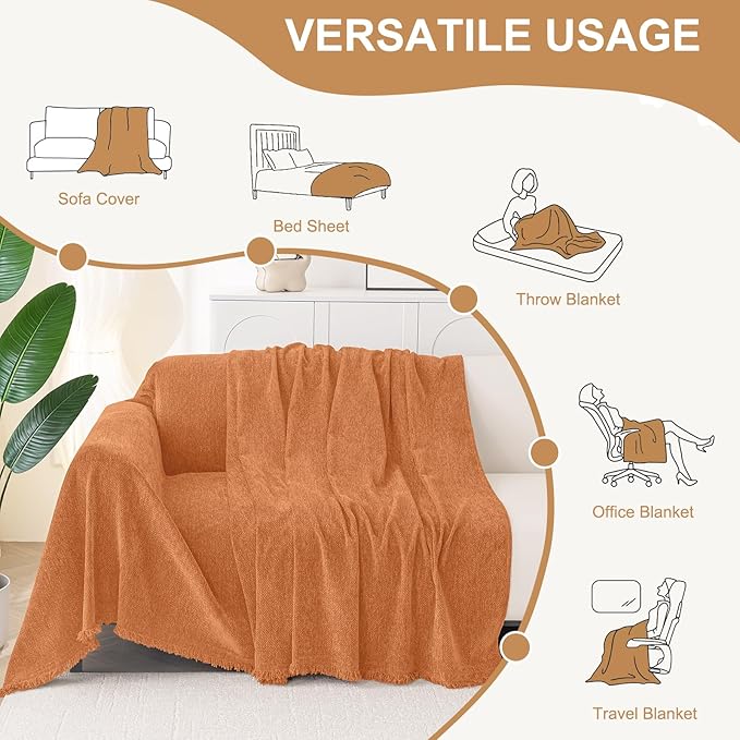 Smiry Couch Cover for Dogs, Washable Chenille Sofa Covers for 3 Cushion Couch, Soft Sofa Slipcover for Pets, Thick Sectional Furniture Protector with Tassels (Orange, 88.5x134 Inch)