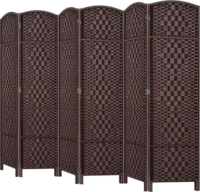 HALLYBEE Room Divider, Room Dividers and Folding Privacy Screens, 16in Privacy Screen, 6 Panel Temporary Wall Partitions, 6ft Space Separation Panel Screen, Brown