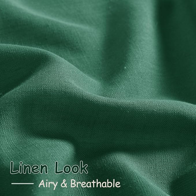 Nanspring Dark Green Linen Curtains 84 Inch Length 2 Panels Set for Living Room Rod Pocket Back Tab Light Filtering Window Drapes for Bedroom Dining Room Privacy Country Farmhouse Decor 52x84