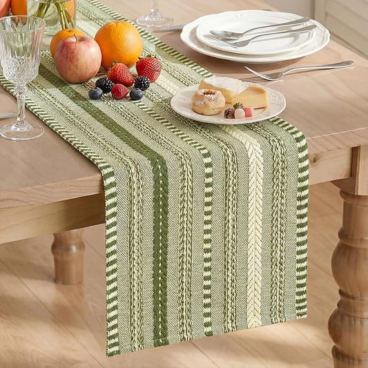 Artoid Mode Army Green Farmhouse Woven Table Runner, Seasonal Holiday Rustic Kitchen Dining Table Decoration for Home Party Decor 12x72 Inch