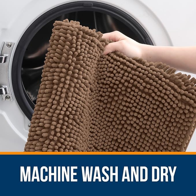 OLANLY Large Bathroom Rugs 40x32, Extra Soft Absorbent Chenille Bath Rugs, Rubber Backing Quick Dry, Machine Washable Bath Mats for Bathroom Floor, Tub and Shower, Home Decor Accessories, Mocha