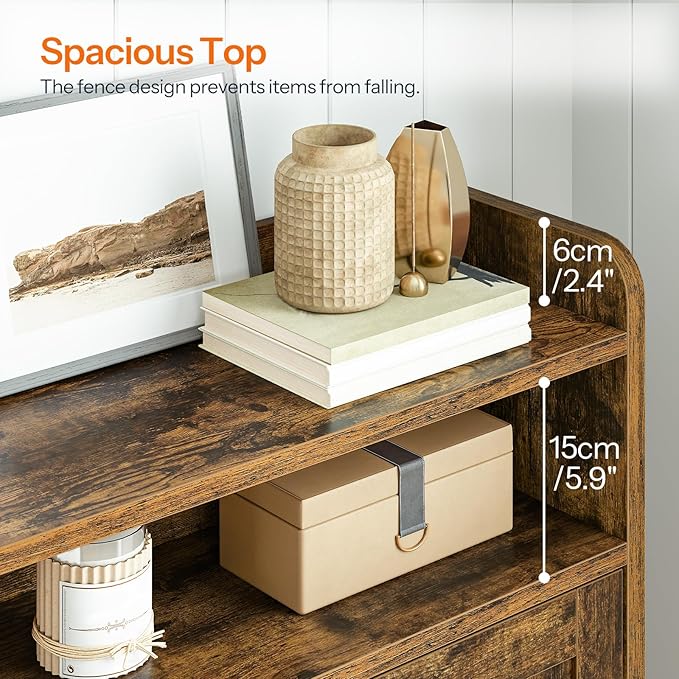 HOOBRO Slim Shoe Cabinet with 2 Flip Drawers & Side Storage, Narrow Shoe Storage Cabinet for Entryway, Wooden Shoe Organizer for Small Spaces, Adjustable Shelves, Rustic Brown FG90SC01US