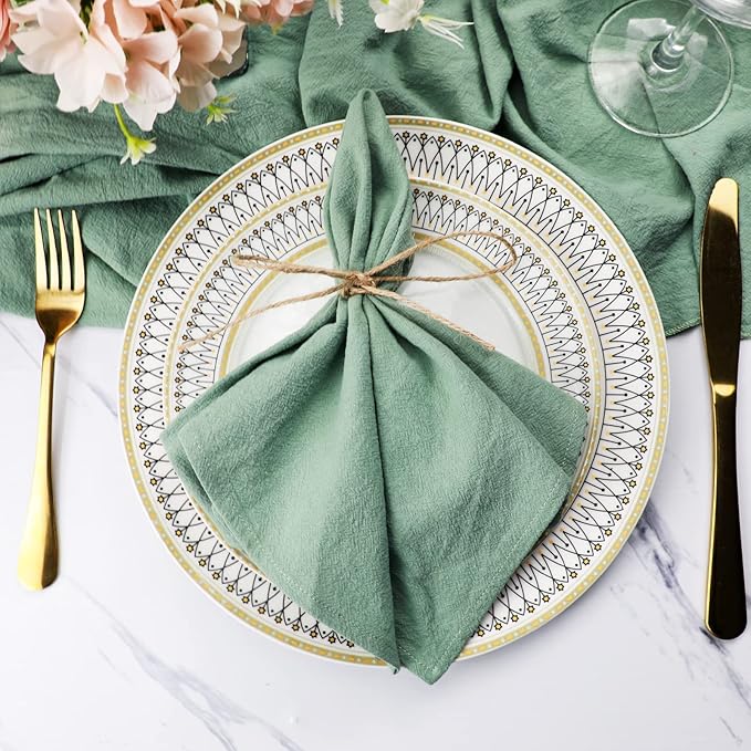 Dinner Cloth Napkins Bulk,100% Soft Cotton Linen Napkins,Washable Napkins with Hemmed Edges for Wedding Decorations Christmas, 16”*16”, (Set of 12, Sage Green)
