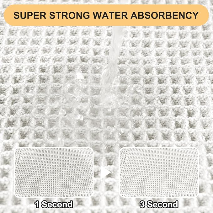 Upgrade Waffle Bath Mat, Boho Bathroom Rugs Absorbent Non Slip, Ultra Soft Bathroom Mat, Machine Washable Knit Bath Rugs with Tassels for Bathroom, Bedroom, Kitchen, Shower, Tub, 36"x24", White