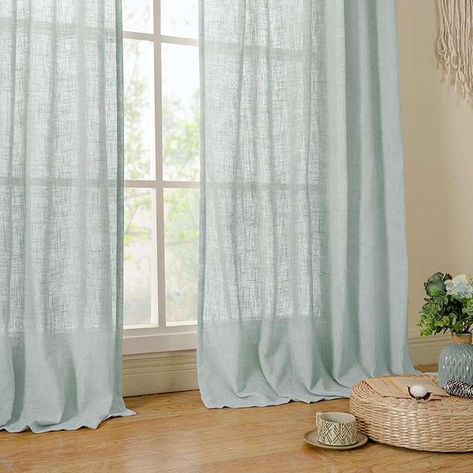 LAMIT Linen Blended Curtains for Bedroom, Faux Linen Textured Light Filtering Drapes Back Tab and Rod Pocket Boho Burlap Panels for Farmhouse/Living Room, 2 Panels, 52 x 72 Inch, Greyish Blue