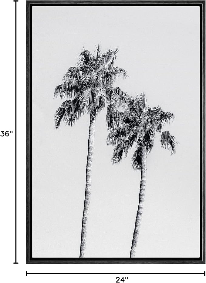SIGNWIN Framed Canvas Print Wall Art Duotone Black & White Beach Palm Tree Duo Nature Wilderness Photography Realism Rustic Multicolor Relax/Calm for Living Room, Bedroom, Office - 24"x36" Black